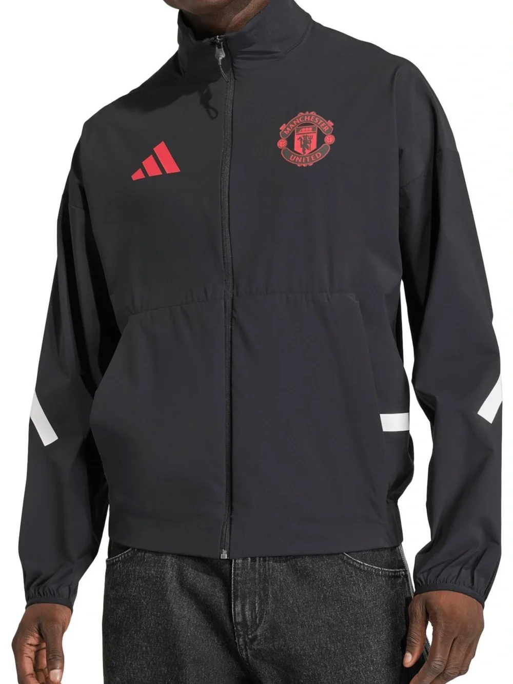 adidas Manchester United Black Lightweight Jacket with Red Logos